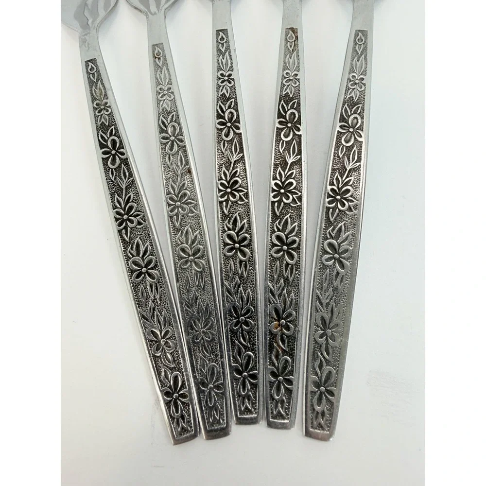 Stanley Roberts La Spana Stainless Embossed Flowers Lot of 5 Dinner Forks